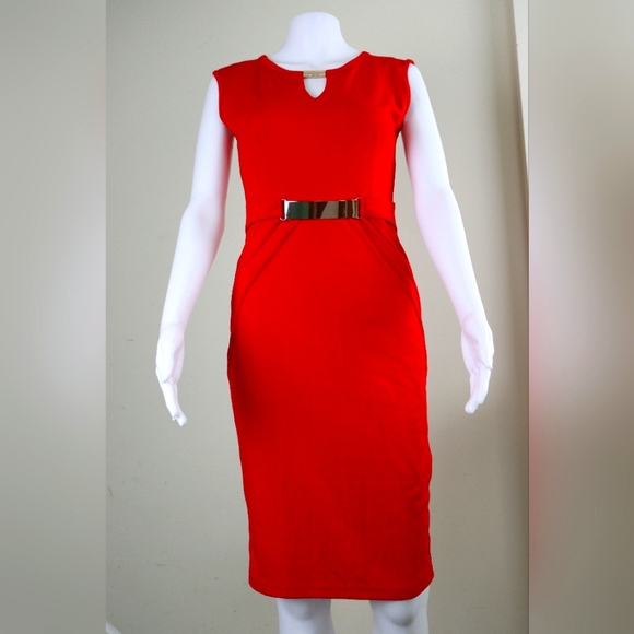 Red Midi Dress with Gold Detailing - Picture 8 of 9
